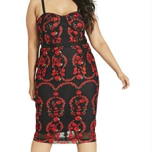 City Chic Dolce Rose Corset Dress Red Black Sz 16